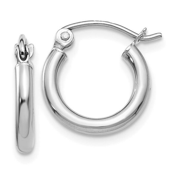 2mm 14k White Gold Classic Round Hoop Earrings 12mm (7/16 Inch)